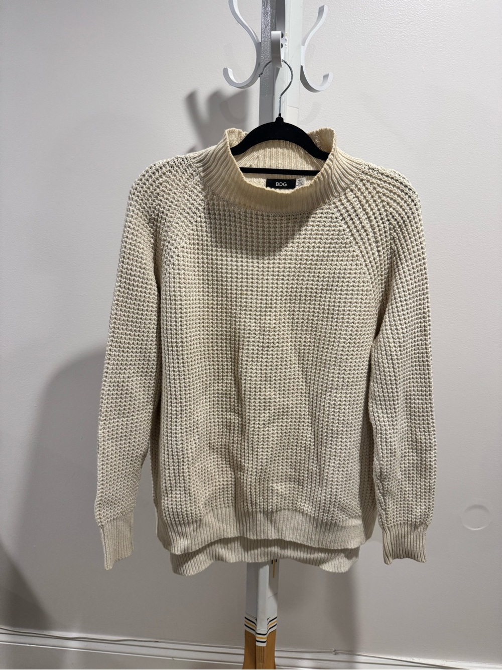 BDG Men's Cream Textured Mock Neck Sweater